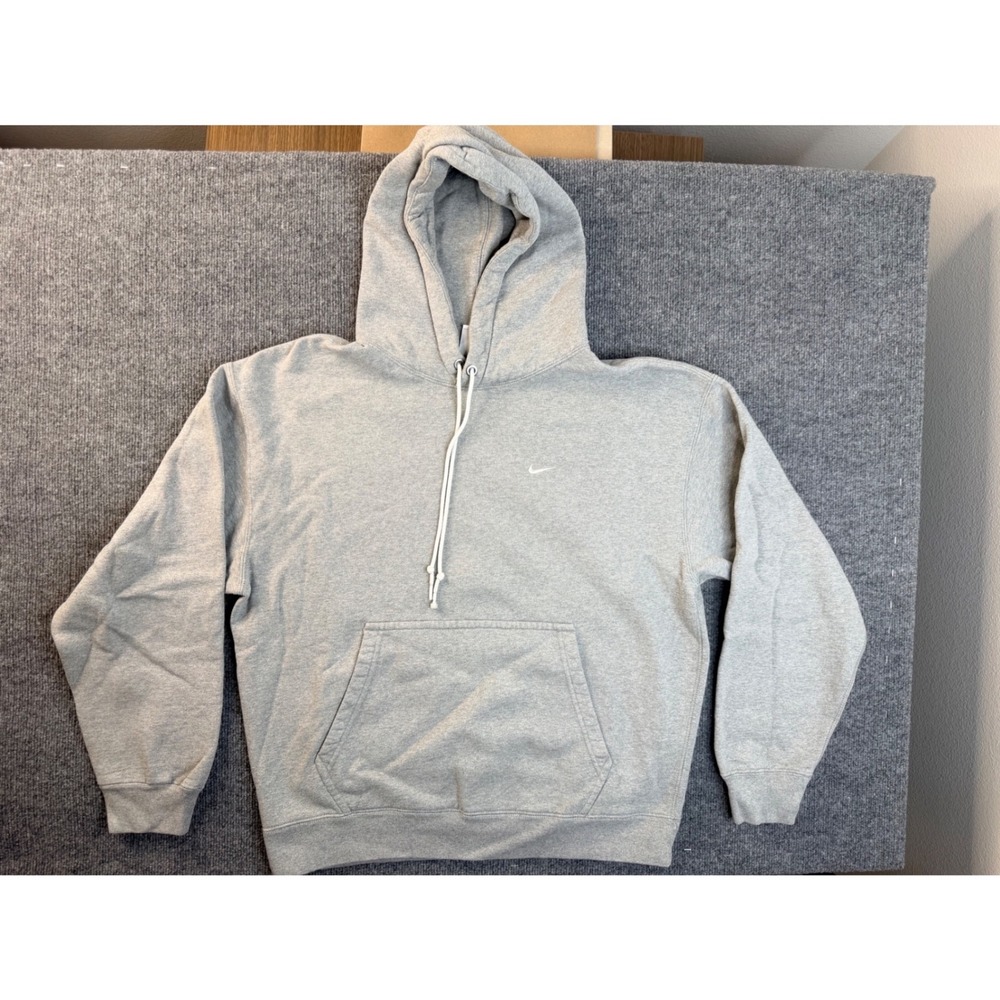 Nike Hoodie Mens Large Gray Fleece Embroidered Swoosh Pullover Sweatshirt L Y2k